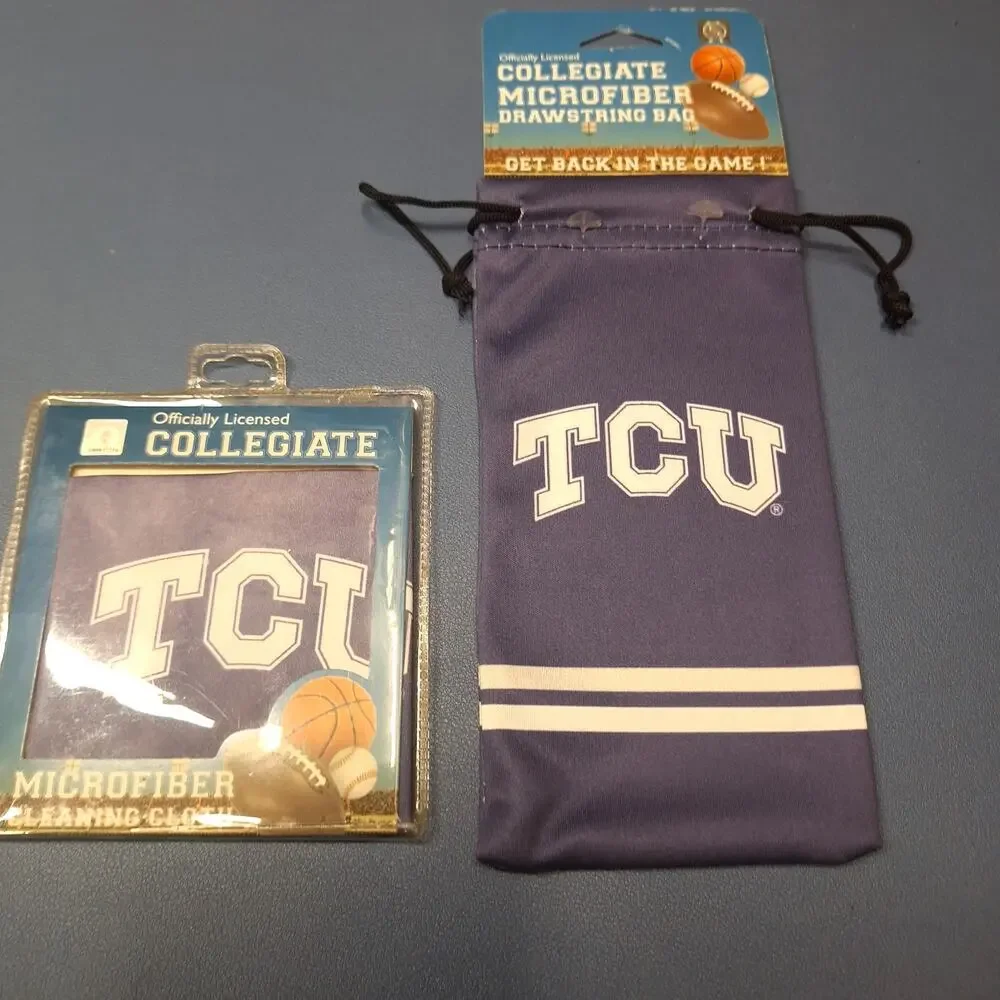 NCAA TCU Sunglass cloth and Sunglass Bag Combo Retro Horned Frogs Lot Set